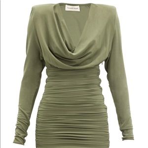 Alexandre Vauthier Green Draped Jersey Mini Dress Cowl Neck Shoulder Pad 36 NWT